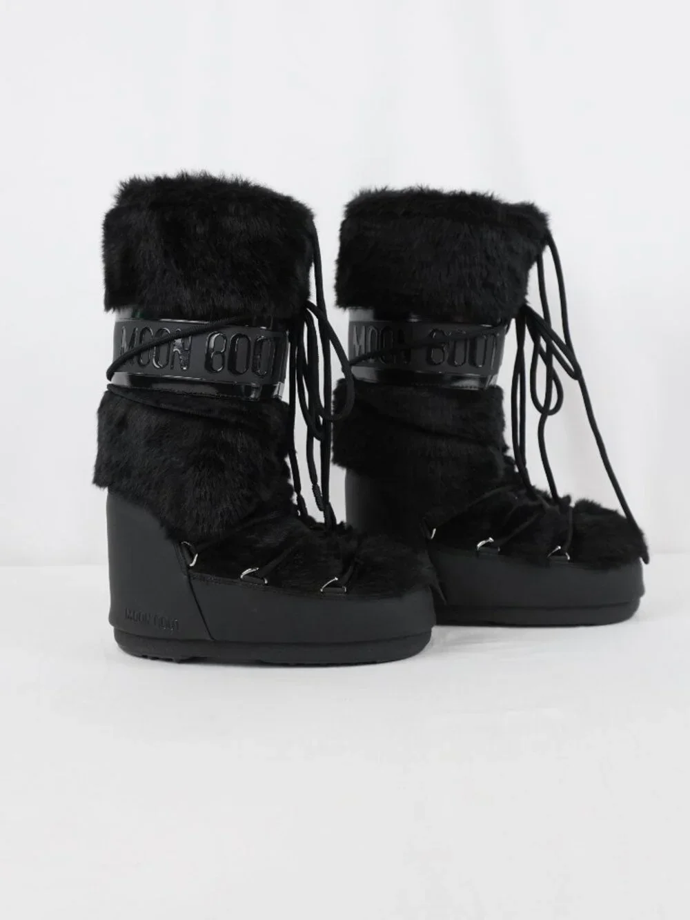 Moon Boot Icon Logo Faux-Fur Tall Boots In Black - Moon Boot Size 35/38